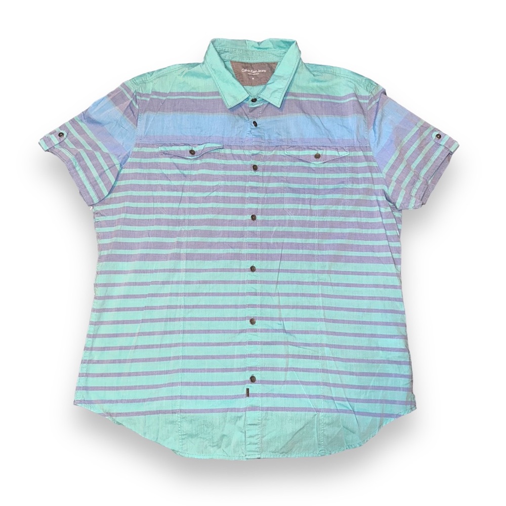 Calvin Klein Striped Short Sleeve Button Down Shirt